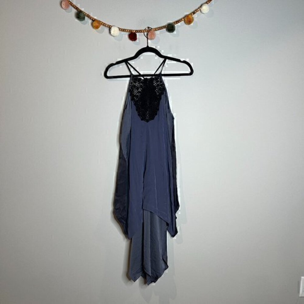 Rebecca Taylor blue silk eyelet layered flowy dress